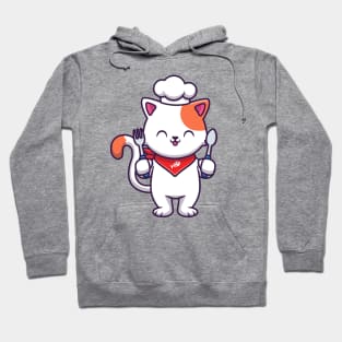 Cute Cat Chef Holding Fork And Spoon Hoodie